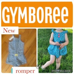 NEW toddler Light Blue Patterned bows strings  Romper with Yellow Bow/size 4T